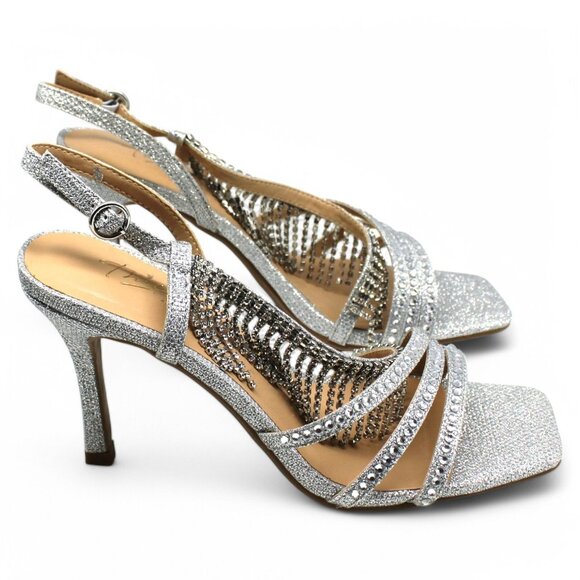Thalia Sodi Womens Silver Glitter Goring Padded Embellished Asymmetrical Skylar - Picture 2 of 8